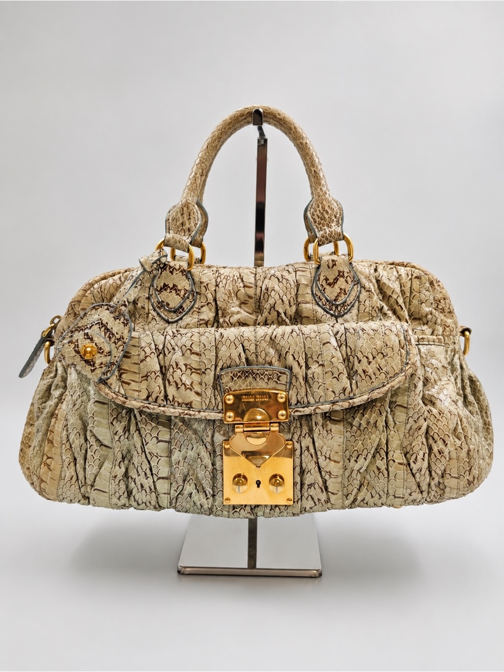 Miu Miu Coffer Python Embossed Leather Satchel Shoulder Crossbody Bag